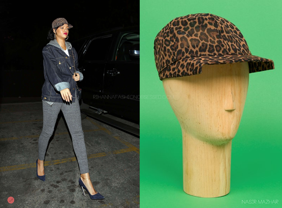 More recording for Rihanna as she was spotted in LA, wearing grey sweats and an oversized denim jacket. She donned a leopard print baseball cap by London designer Nasir Mazhar , available from opening ceremony for $365.00. She completed her look with a her ever growing collection of Manolo Blahnik and a Chanel chain handbag.