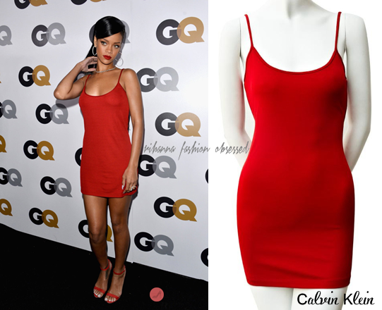 Rihanna is on the cover of GQ Magazine as women of the month and attended their cover party in Hollywood, California. Upon her arrival, Rihanna hit the carpet to take pictures wearing a diamond necklace from Kentshire, a Calvin Klein red limited edition ‘Clueless’ dress &amp; red heels from  Manolo Blahnik.